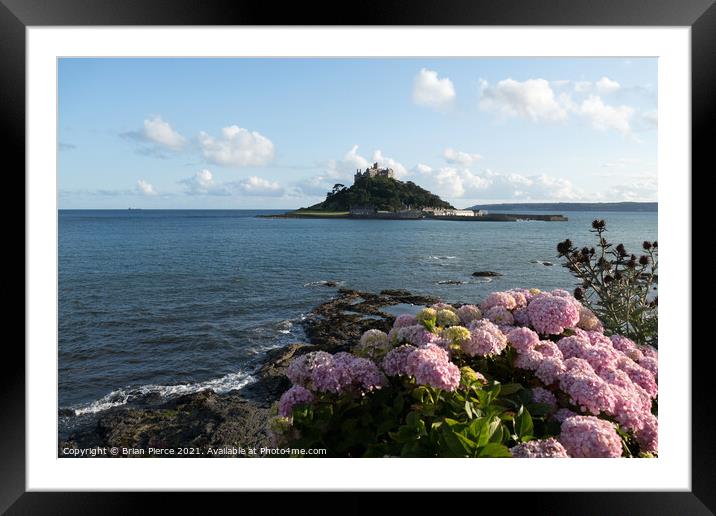 St Michael's  mount with Hydrangeas  Framed Mounted Print by Brian Pierce