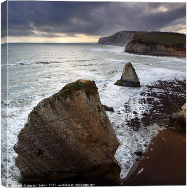 Freshwater Bay and Tennyson Down, Isle of Wight, UK Canvas Print by Geraint Tellem ARPS