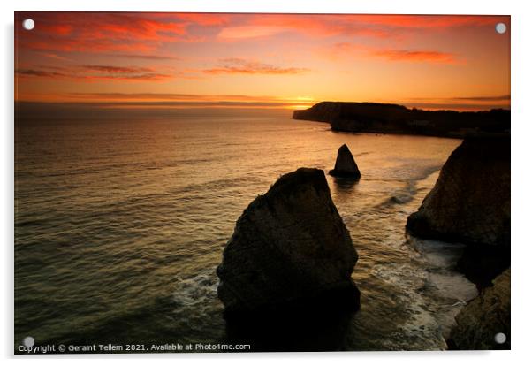Sunset over Freshwater Bay, Isle of Wight, UK Acrylic by Geraint Tellem ARPS
