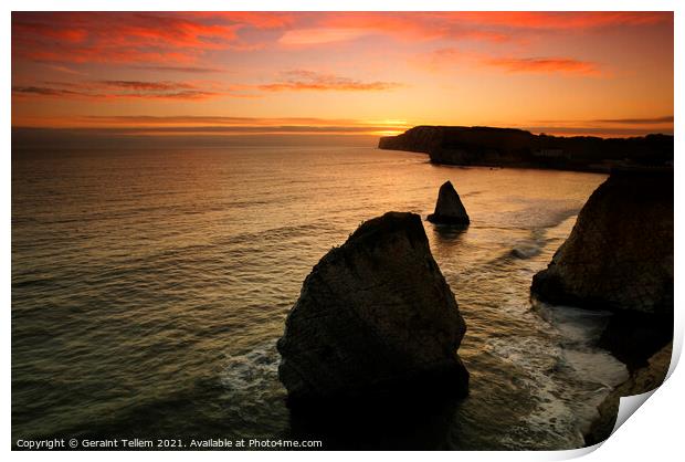 Sunset over Freshwater Bay, Isle of Wight, UK Print by Geraint Tellem ARPS