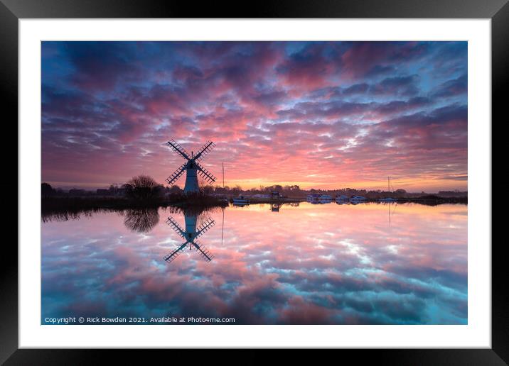 Fiery Sunrise over Thurne Mill Framed Mounted Print by Rick Bowden