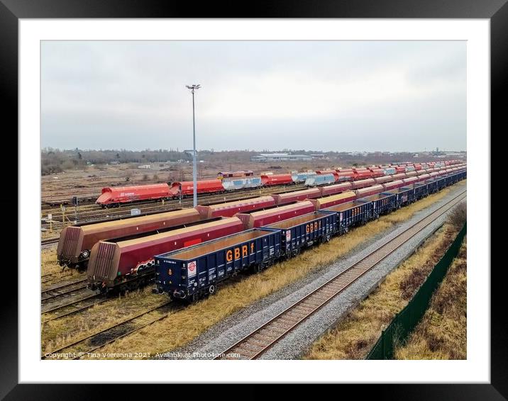 Stationary cargo trains at Thornaby Framed Mounted Print by Tina Veeranna