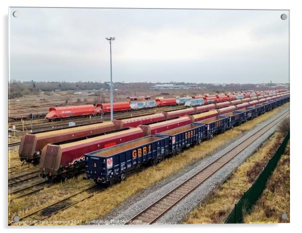 Stationary cargo trains at Thornaby Acrylic by Tina Veeranna