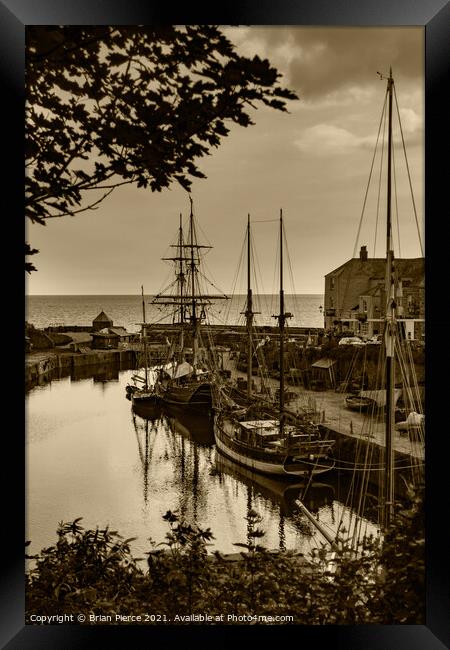 Charlestown Cornwall (sepia/monochrome)) Framed Print by Brian Pierce
