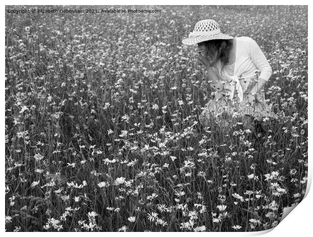 Young woman in a straw hat among daisies Print by Elizabeth Debenham