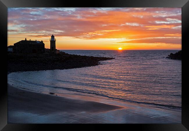 Sunset Portpatrick Lighthouse Framed Print by Derek Beattie
