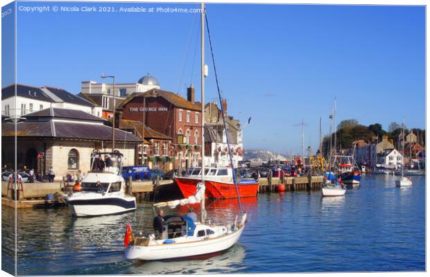 Vibrant Boats at Weymouth Harbour Canvas Print by Nicola Clark