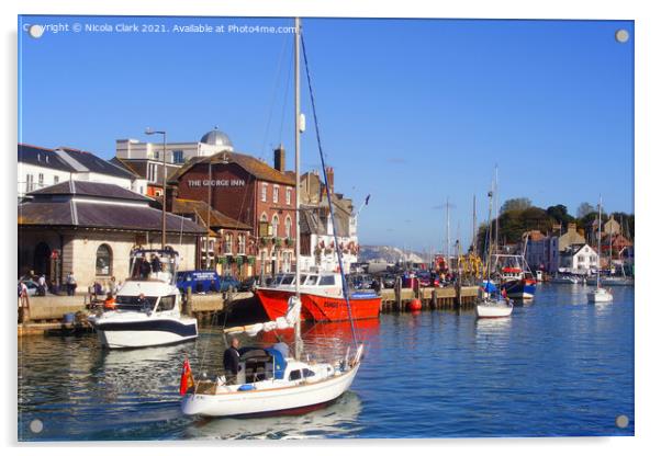 Vibrant Boats at Weymouth Harbour Acrylic by Nicola Clark