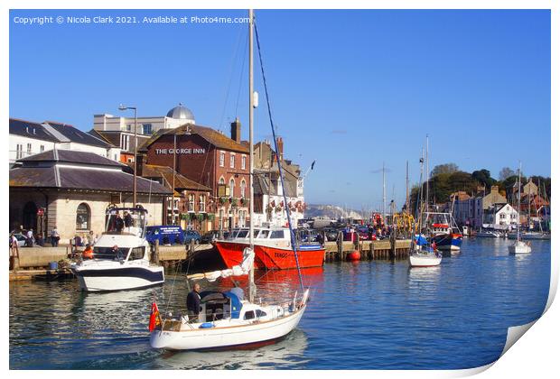 Vibrant Boats at Weymouth Harbour Print by Nicola Clark