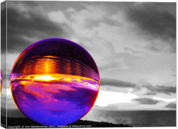 Sunset in a sphere Canvas Print by Ann Biddlecombe