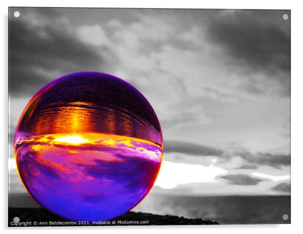 Sunset in a sphere Acrylic by Ann Biddlecombe
