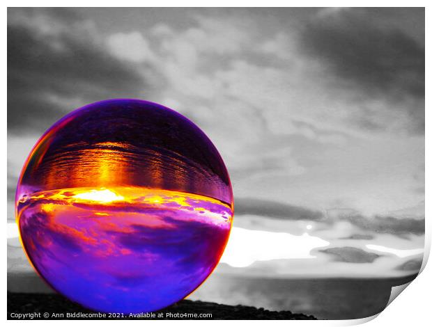 Sunset in a sphere Print by Ann Biddlecombe