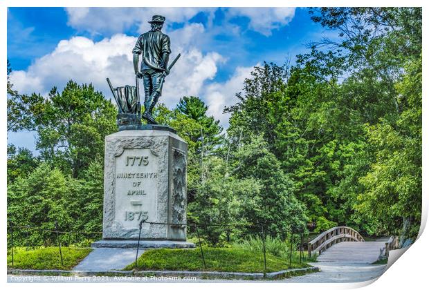 Minute Man Statue Old North Bridge American Revloution Monument  Print by William Perry