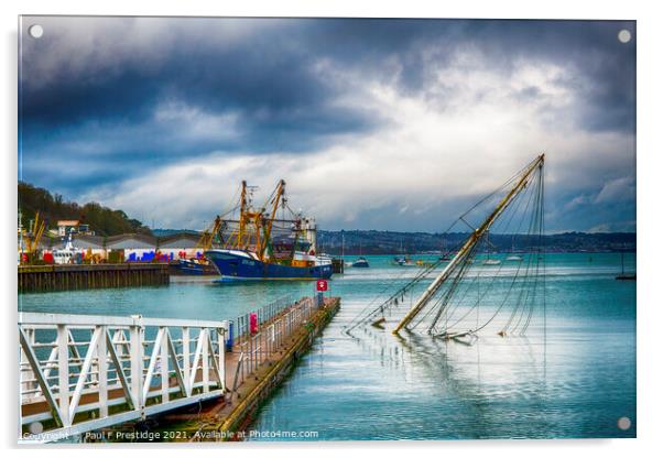 A Sunken Yacht at Brixham Acrylic by Paul F Prestidge