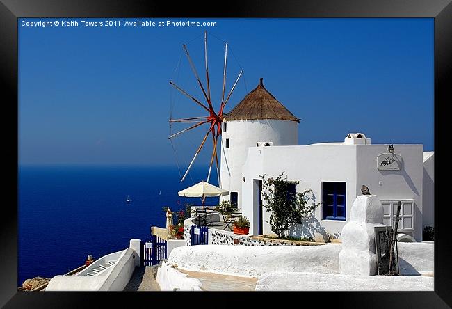 Oia Windmill, Santorini, Greece Framed Print by Keith Towers Canvases & Prints