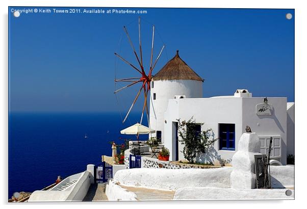 Oia Windmill, Santorini, Greece Acrylic by Keith Towers Canvases & Prints