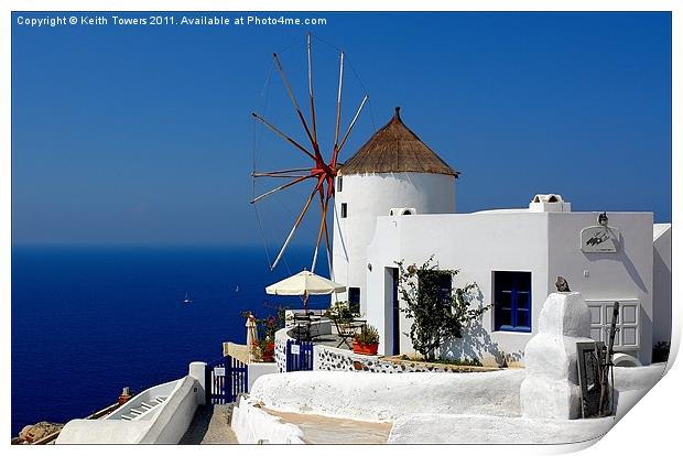 Oia Windmill, Santorini, Greece Print by Keith Towers Canvases & Prints