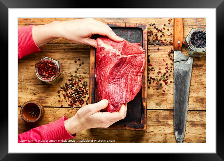 Raw beef meat Framed Mounted Print by Mykola Lunov Mykola