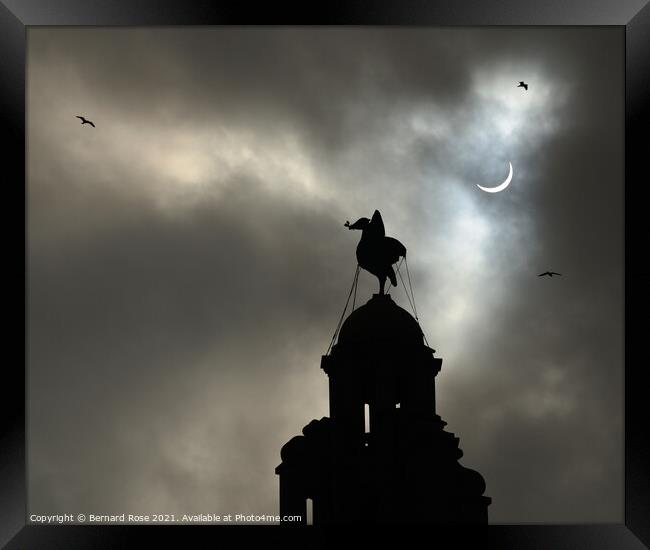 Partial Eclipse over Liverbird No. 3 landscape vie Framed Print by Bernard Rose Photography