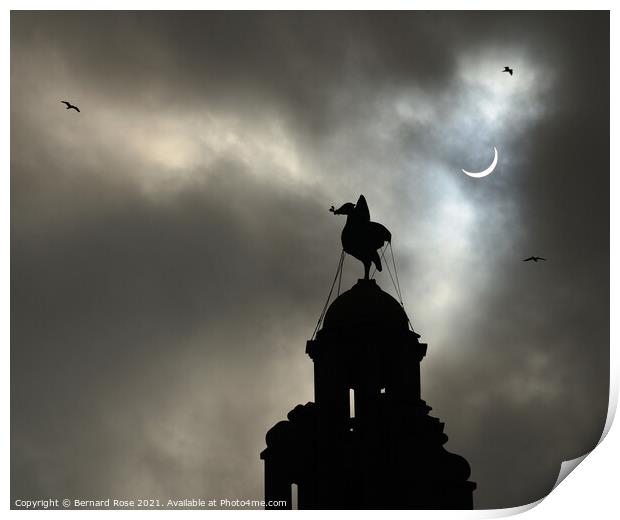 Partial Eclipse over Liverbird No. 3 landscape vie Print by Bernard Rose Photography
