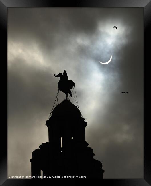 Partial Eclipse over Liverbird No.3  portrait view Framed Print by Bernard Rose Photography
