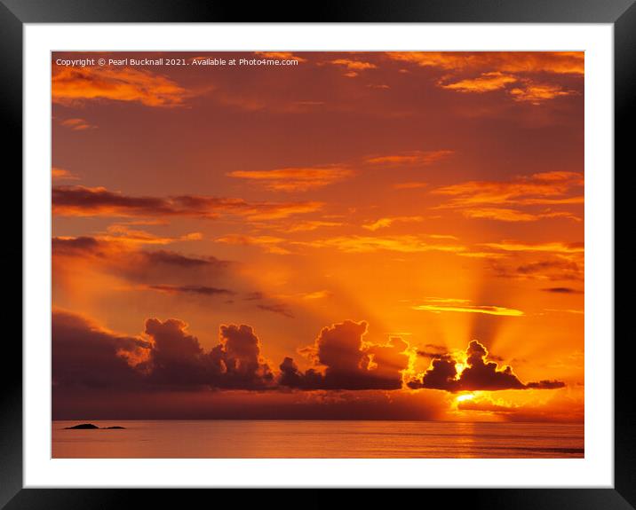 Dramatic Red Sunset over Sea on Scottish West Coas Framed Mounted Print by Pearl Bucknall