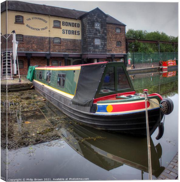 Narrowboat on Stourbridge Canal Canvas Print by Philip Brown