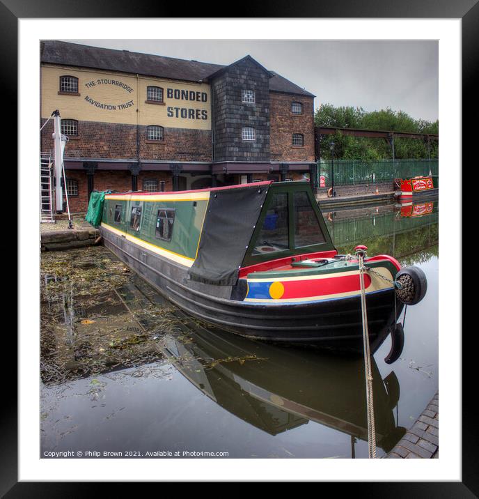 Narrowboat on Stourbridge Canal Framed Mounted Print by Philip Brown