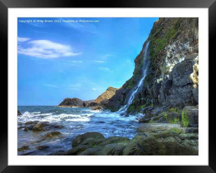 The Waterfall cascades into the sea at Tresaith, South Wales Framed Mounted Print by Philip Brown