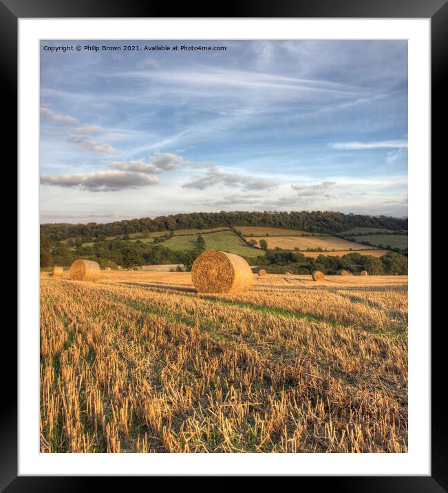 Bails of Hay in field, Aston Eyre Framed Mounted Print by Philip Brown