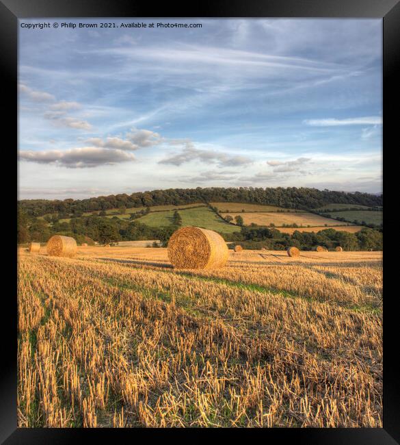Bails of Hay in field, Aston Eyre Framed Print by Philip Brown