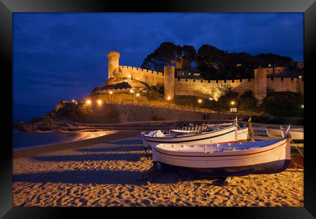 Town of Tossa de Mar by Night in Spain Framed Print by Artur Bogacki