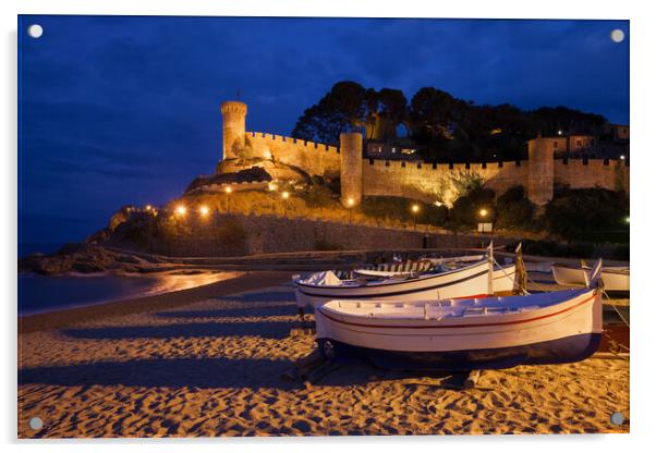 Town of Tossa de Mar by Night in Spain Acrylic by Artur Bogacki