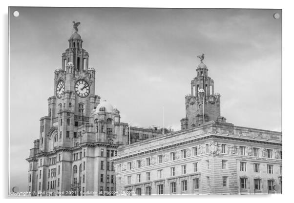 Royal Liver and Cunard Buildings Liverpool  Acrylic by Phil Longfoot