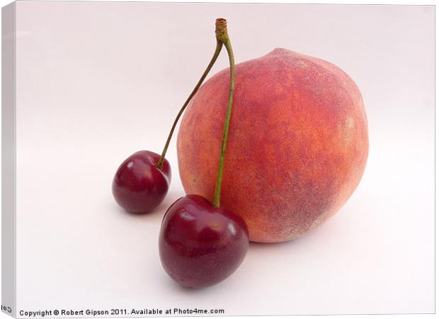 Cherries and Peach Canvas Print by Robert Gipson