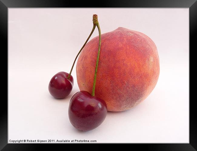 Cherries and Peach Framed Print by Robert Gipson