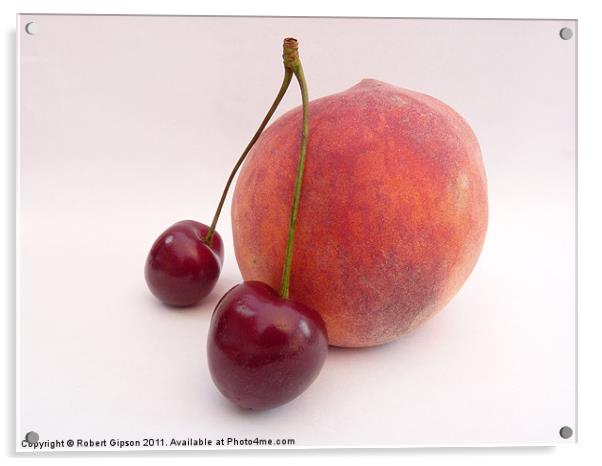 Cherries and Peach Acrylic by Robert Gipson