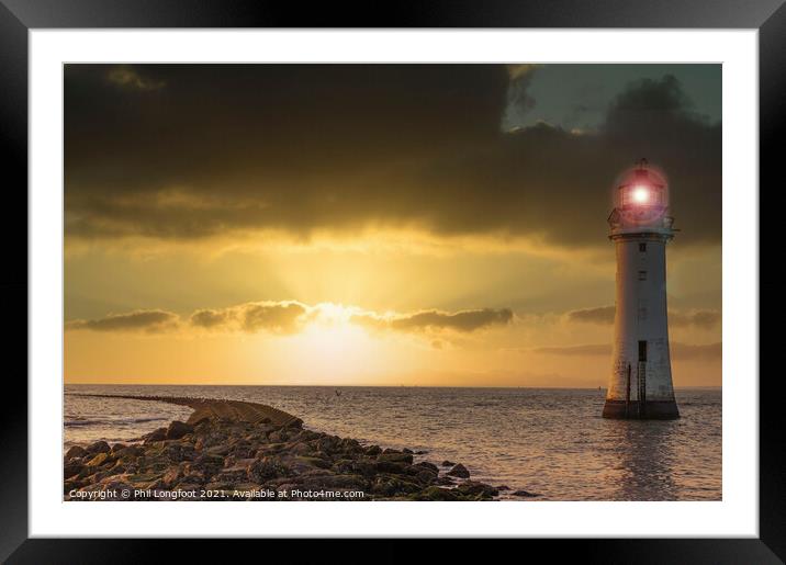 New Brighton Lighthouse Sunset Framed Mounted Print by Phil Longfoot