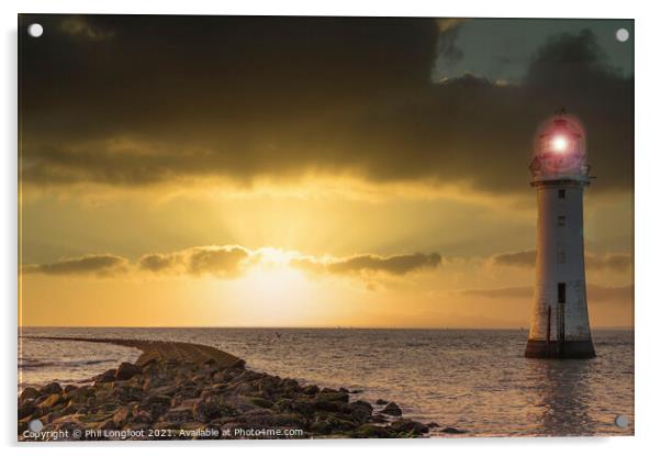 New Brighton Lighthouse Sunset Acrylic by Phil Longfoot