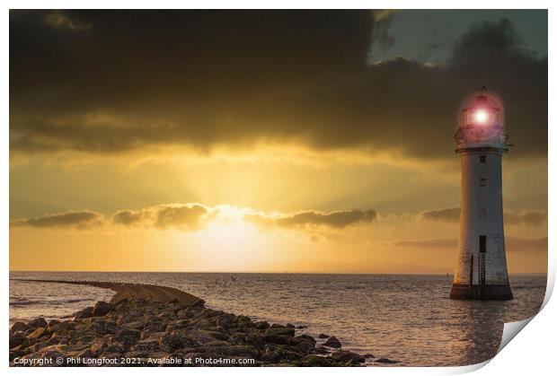 New Brighton Lighthouse Sunset Print by Phil Longfoot