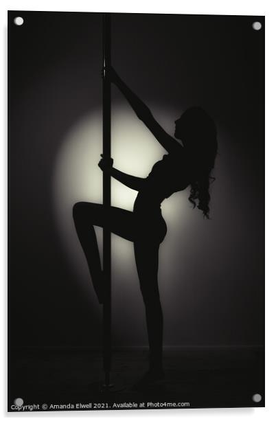 Silhouette Of Pole Dancer Acrylic by Amanda Elwell