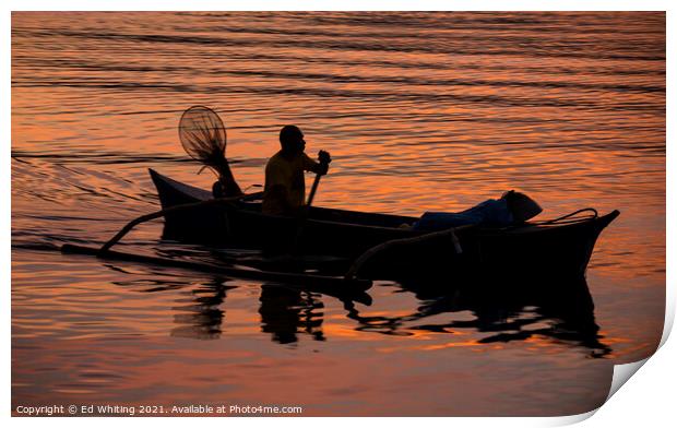 Bunka in sunset. Small hand built boat in Philippines. Print by Ed Whiting