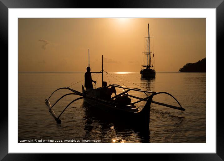 Boats in sunset Framed Mounted Print by Ed Whiting