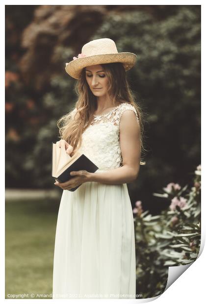 Woman Reading In Garden Print by Amanda Elwell