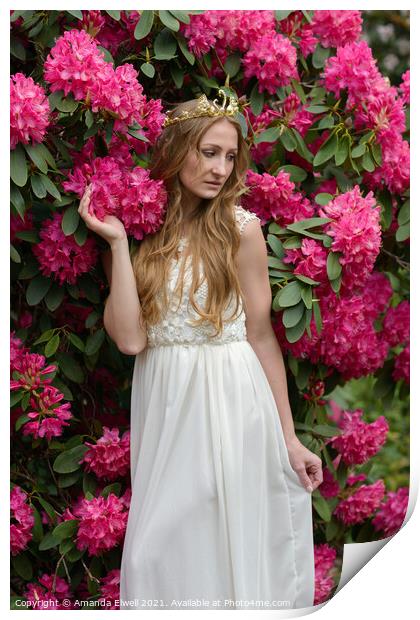 Portrait Of Woman Amongst Flowers Print by Amanda Elwell