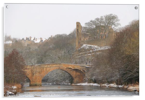The County Bridge and Castle Ruins, Barnard Castle, Teesdale, in Winter Acrylic by Richard Laidler