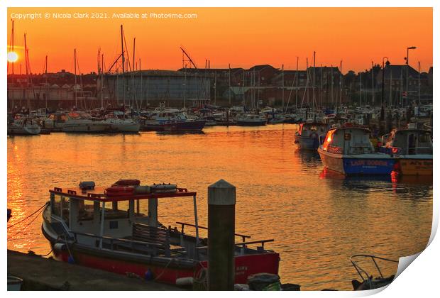 Majestic Sunset by the Marina Print by Nicola Clark