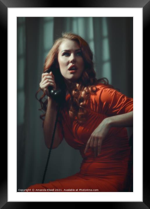 Woman On Telephone Framed Mounted Print by Amanda Elwell