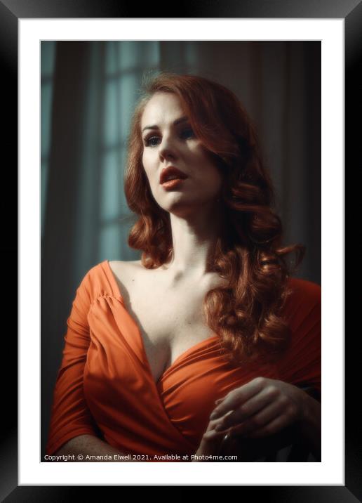 Woman With Long Red Hair Framed Mounted Print by Amanda Elwell