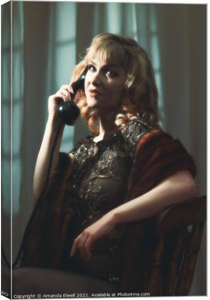 Portrait Of Woman On Telephone Canvas Print by Amanda Elwell